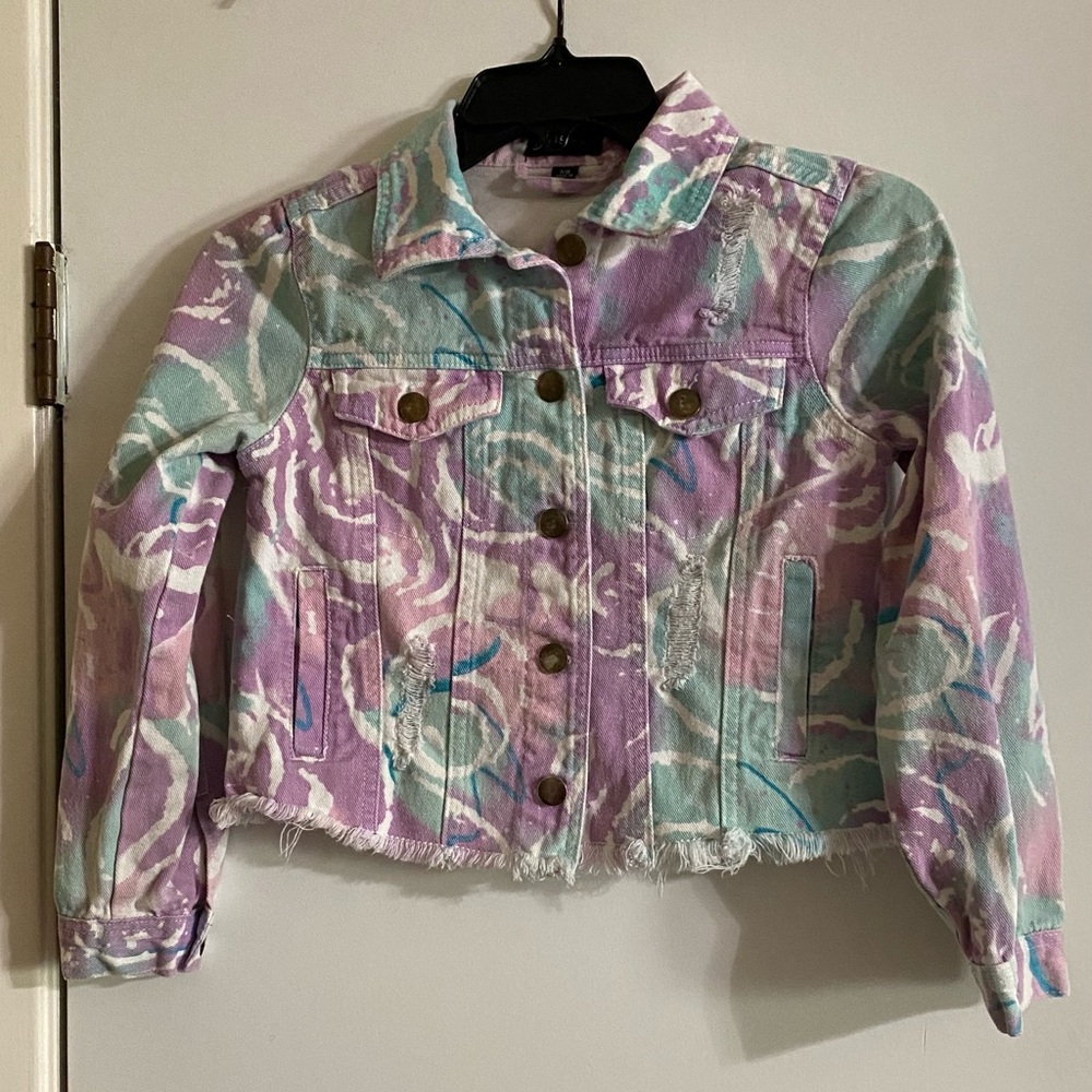 Girls Pastel Floral Denim Jacket size 7/8